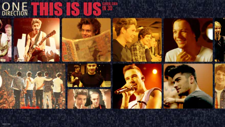 HD desktop wallpaper featuring One Direction from their movie This Is Us, showcasing candid and performance moments of the band members in vibrant colors.