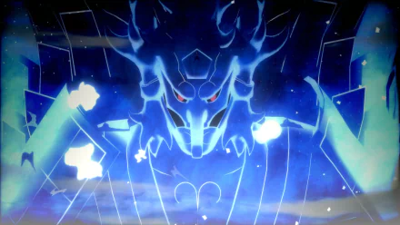 HD desktop wallpaper featuring Madara Uchiha's Susanoo from Naruto Shippuden: Ultimate Ninja Storm Revolution video game. The image showcases a blue, ethereal Susanoo figure with glowing eyes.