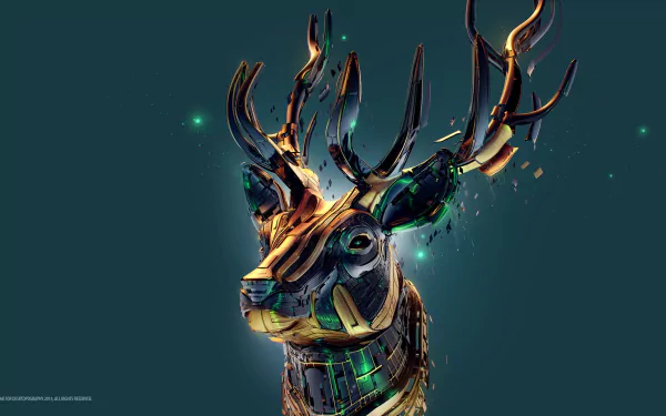 A stunning fantasy HD wallpaper featuring a majestic deer with intricate, glowing antlers against a dark background, creating a captivating visual experience.