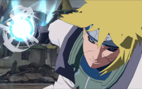 Minato Namikaze performs the Rasengan in this HD wallpaper from Naruto Shippuden: Ultimate Ninja Storm Revolution, showcasing dynamic action and vibrant animation.