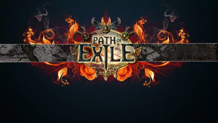 An HD desktop wallpaper featuring the vibrant logo of Path of Exile, surrounded by ornate flames and decorative elements, capturing the essence of this popular MMORPG.