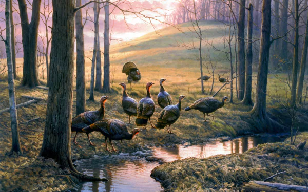 turkey (bird) stream wood Animal artistic HD Desktop Wallpaper | Background Image