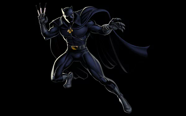 A dynamic 4K Ultra HD image of Black Panther from Marvel Comics, showcasing the powerful superhero in an action pose against a black background.