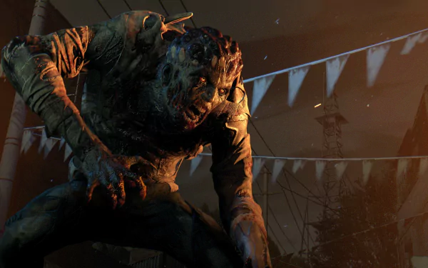 HD PC desktop wallpaper featuring a menacing undead creature from the video game Dying Light in a dark, eerie setting.