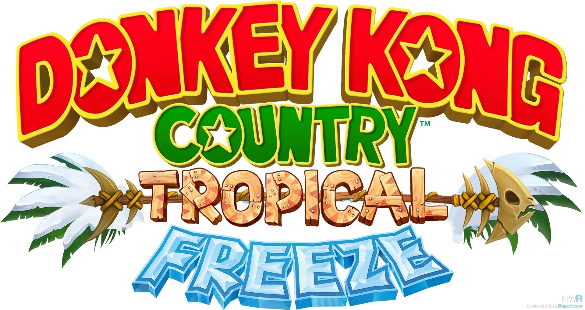 HD wallpaper of Donkey Kong Country: Tropical Freeze logo with icy and tropical elements.