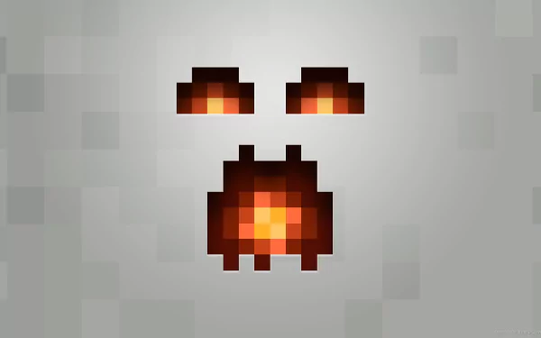 HD desktop wallpaper featuring a Nether ghost from Minecraft, created by Mojang. The pixelated ghost has glowing orange eyes and mouth, set against a soft grey background.