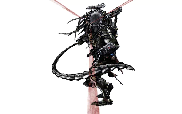 4K Ultra HD PC desktop wallpaper featuring a detailed comic-style Predator character poised with weaponry against a white background.