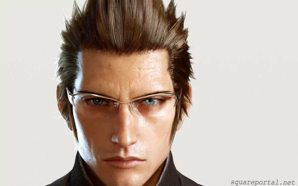 HD desktop wallpaper featuring a character from Final Fantasy XV with sharp features and glasses.