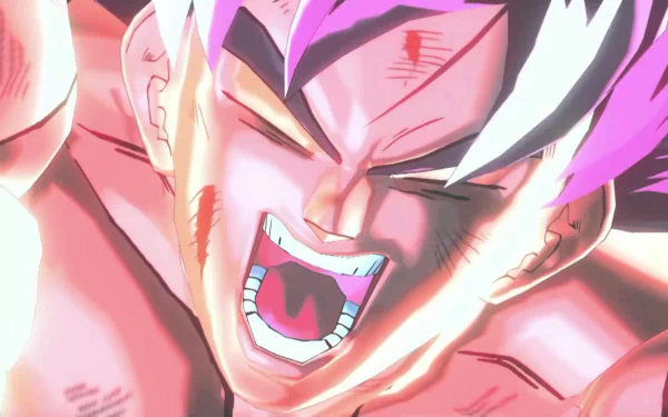 HD Dragon Ball Xenoverse desktop wallpaper featuring a close-up of a fierce anime character's face mid-action.