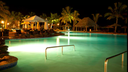 holiday night cotage man made pool HD Desktop Wallpaper | Background Image
