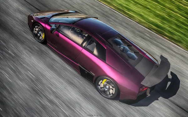 A sleek Lamborghini Murcielago in deep purple speeds on a racetrack, captured in stunning 4K Ultra HD for a high-resolution PC desktop wallpaper.