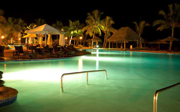holiday night cotage man made pool HD Desktop Wallpaper | Background Image