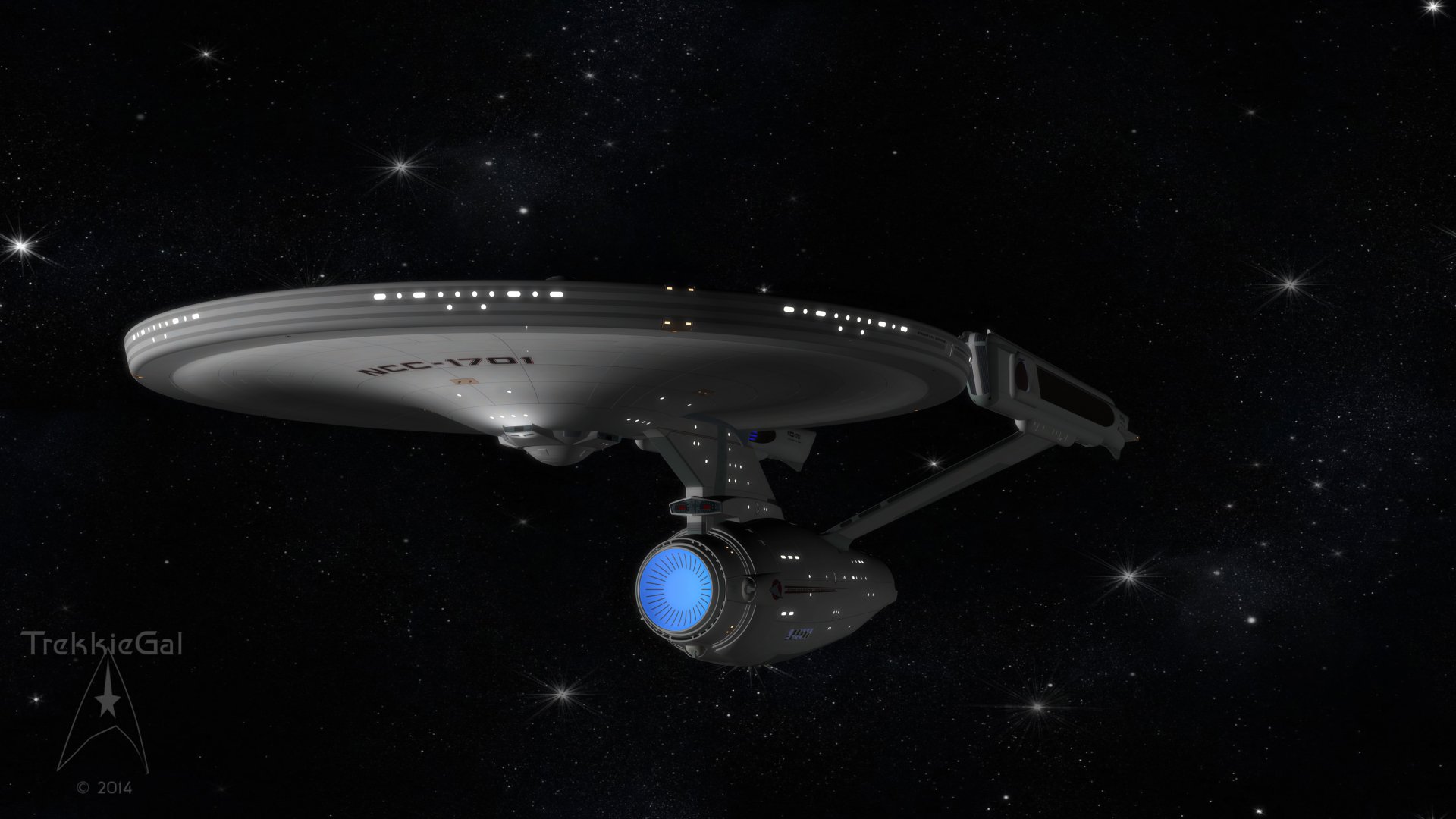 4K Ultra HD Sci-Fi Star Trek wallpaper featuring the iconic starship Enterprise cruising through deep space against a backdrop of stars.
