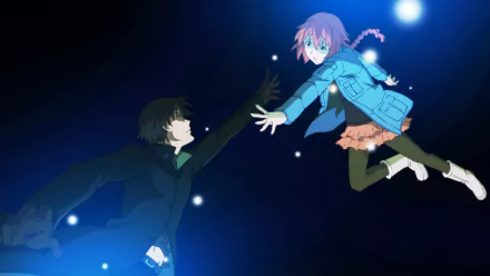4K Ultra HD anime wallpaper featuring Suou Pavlichenko and Hei from Darker than Black, with a glowing light against a deep blue background.