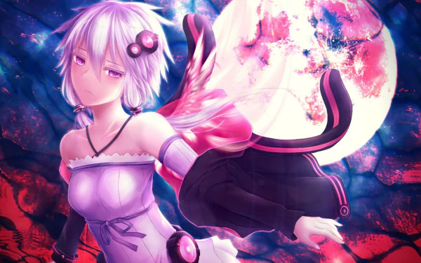 An HD desktop wallpaper featuring Yuzuki Yukari, a Vocaloid character, standing against a vibrant moonlit background with a globe, showcasing anime artistry and striking colors.