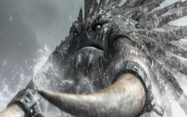 HD wallpaper from How to Train Your Dragon 2, featuring a fierce dragon emerging from the water, showcasing its intricate scales and dramatic presence.