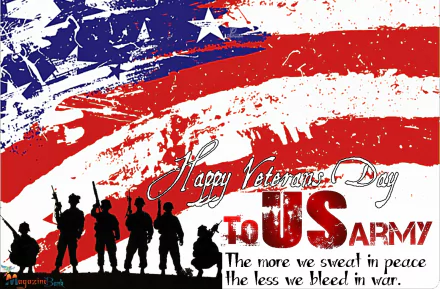 HD desktop wallpaper featuring a grunge American flag background, silhouetted soldiers, and text honoring Veterans Day and the U.S. Army.