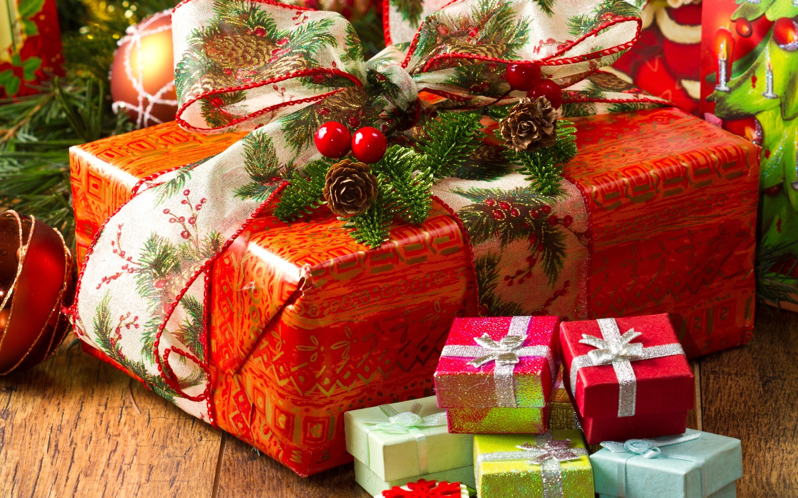 HD Wallpaper Of Festive Christmas Gifts With Ribbons