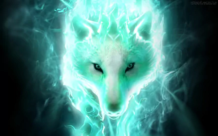 HD fantasy desktop wallpaper featuring a glowing, ethereal wolf spirit with a mystical, otherworldly aura.