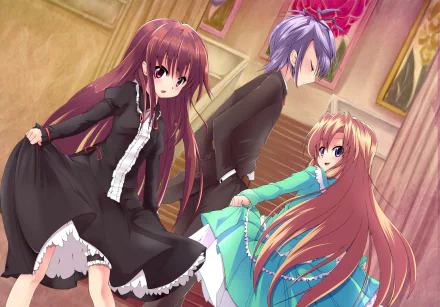 A captivating HD wallpaper featuring characters from the 2012 video game Ib, showcasing a dramatic scene with vivid colors and expressive poses.