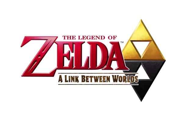 HD desktop wallpaper for The Legend of Zelda: A Link Between Worlds featuring the game's logo and iconic Triforce symbol.