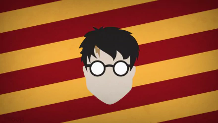 A minimalist HD wallpaper featuring Harry Potter's iconic glasses and scar against a Gryffindor-inspired red and yellow striped background.