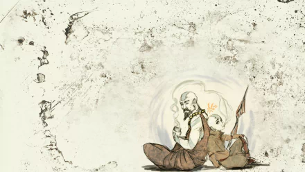 HD PC desktop wallpaper featuring an anime-style illustration from Avatar: The Legend of Korra, showing two characters sitting back-to-back with a textured, worn background.