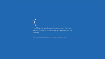 Funny HD computer wallpaper showing a blue screen error with a sad face emoticon and a message about the PC needing to restart.