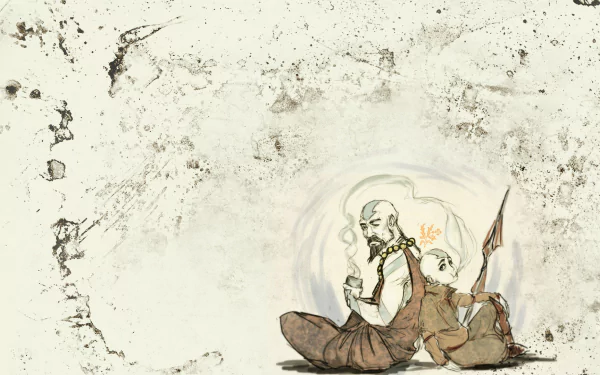 HD PC desktop wallpaper featuring an anime-style illustration from Avatar: The Legend of Korra, showing two characters sitting back-to-back with a textured, worn background.