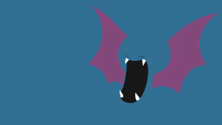 Minimalist gaming HD PC desktop wallpaper of Golbat (Pokémon): teal background with purple wings and an open fanged mouth, video game Pokémon art.