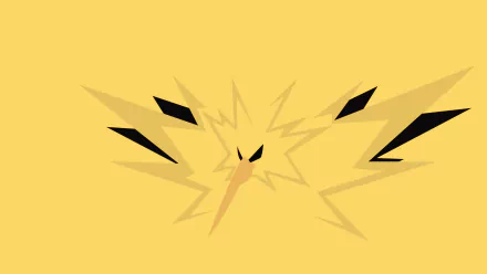 A minimalist HD wallpaper featuring Zapdos from Pokémon, set against a vibrant yellow background with striking lightning motifs, capturing the essence of the iconic video game character.