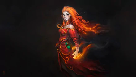 HD PC desktop wallpaper featuring a fiery character from the video game DotA 2, with vibrant red and orange flames against a dark background.