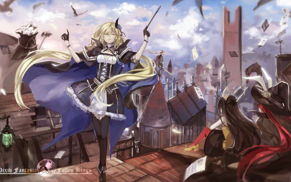 red hair witch black hair blonde long hair Pixiv Fantasia FK Anime Pixiv Fantasia Fallen Kings HD Desktop Wallpaper | Background Image