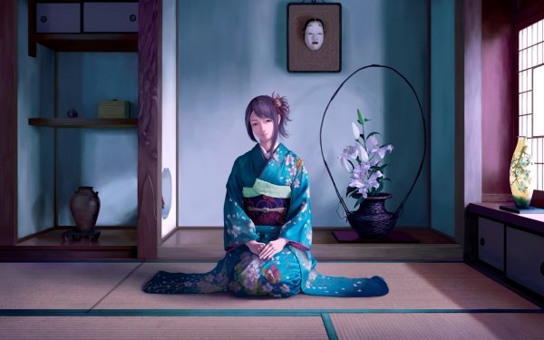 Anime Geisha Kimono Lily Room HD Wallpaper | Background Image