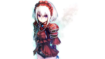 An HD desktop wallpaper featuring Chaika from Chaika -The Coffin Princess-, depicting her with short hair, a striking headband, gloves, and a decorative outfit with shorts.