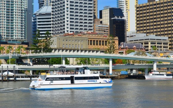 Man Made Brisbane Cities Australia Queensland River Brisbane River Boat Ferry Cruise City Building Photography Pier Freeway Highway HD Wallpaper | Background Image