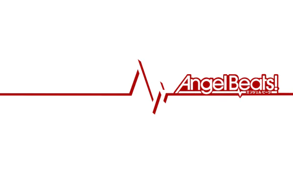 A high-definition desktop wallpaper featuring the logo of Angel Beats! with a stylized red heartbeat line, capturing the essence of the anime's vibrant theme.