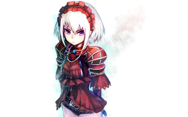 An HD desktop wallpaper featuring Chaika from Chaika -The Coffin Princess-, depicting her with short hair, a striking headband, gloves, and a decorative outfit with shorts.