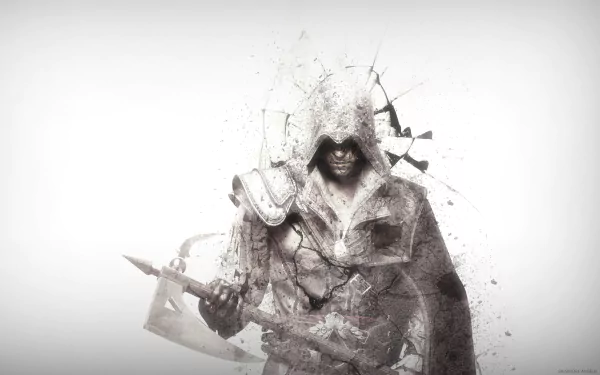 Ezio from Assassin's Creed II stands confidently in this HD PC desktop wallpaper, showcasing the iconic assassin in a striking art style amidst an abstract background.