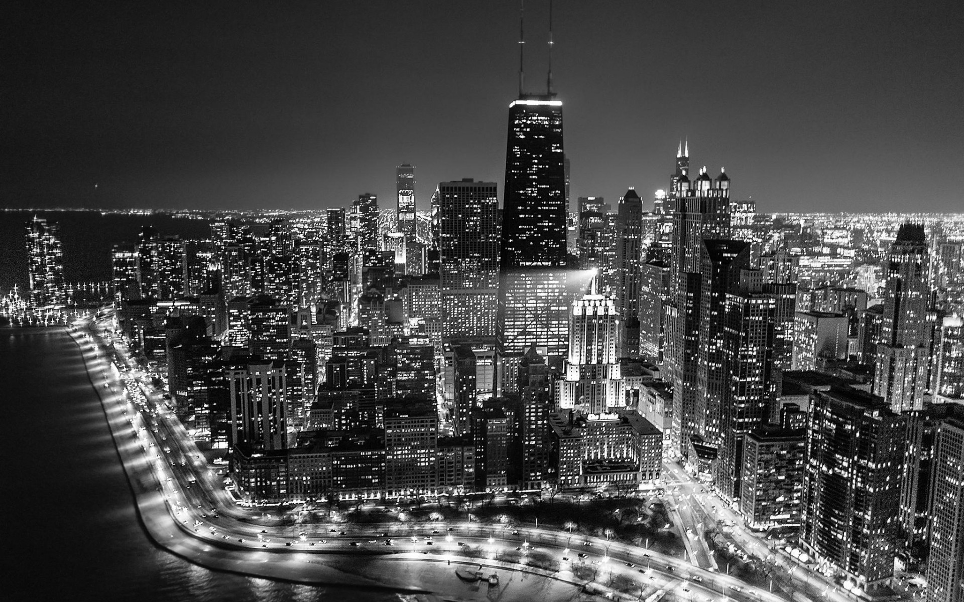Chicago Skyline Black And White Wallpaper