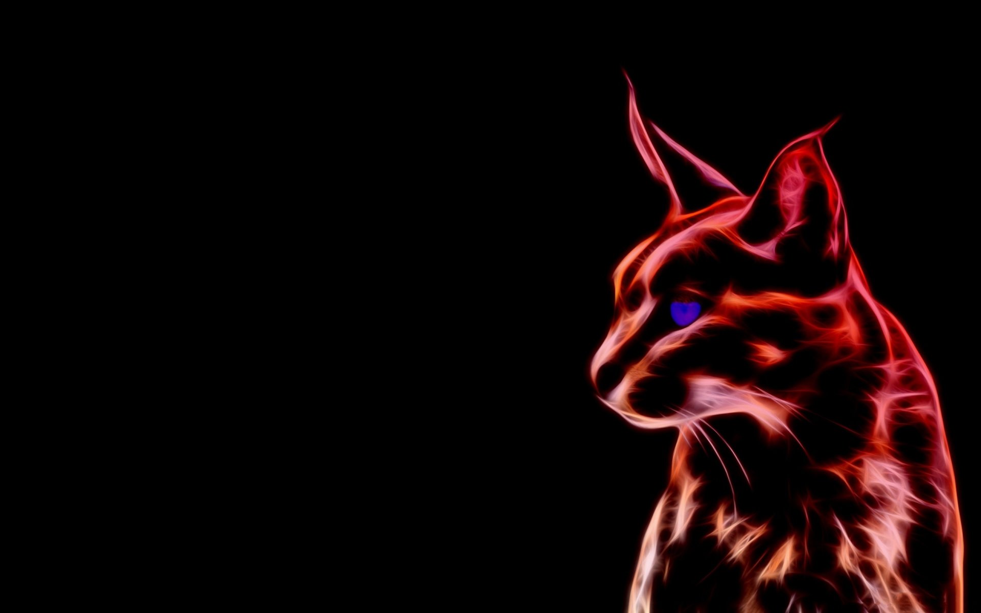 HD PC desktop wallpaper featuring a striking caracal with glowing red and blue neon accents against a black background.
