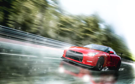 HD PC desktop wallpaper featuring a red sports car racing on a blurred track from the video game Gran Turismo 6.