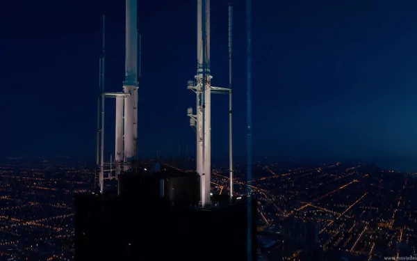 HD desktop wallpaper featuring a futuristic cityscape at night, inspired by Jupiter Ascending.