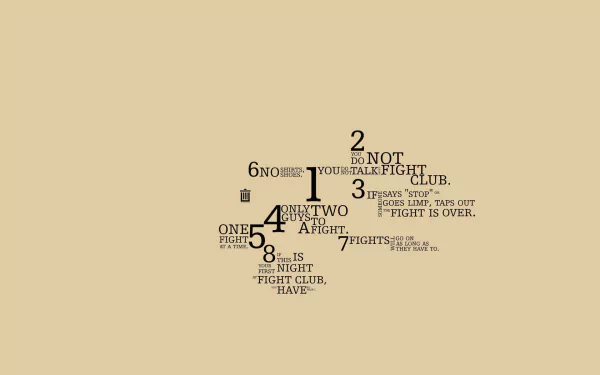 An HD desktop wallpaper featuring bold typography from the movie Fight Club, creatively displaying iconic phrases and numbers against a neutral background.