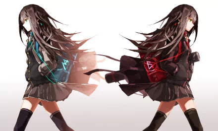 A dynamic HD wallpaper featuring Rin Shibuya from The iDOLM@STER Cinderella Girls, showcasing her in a stylish dual outfit with flowing hair and contrasting bags.