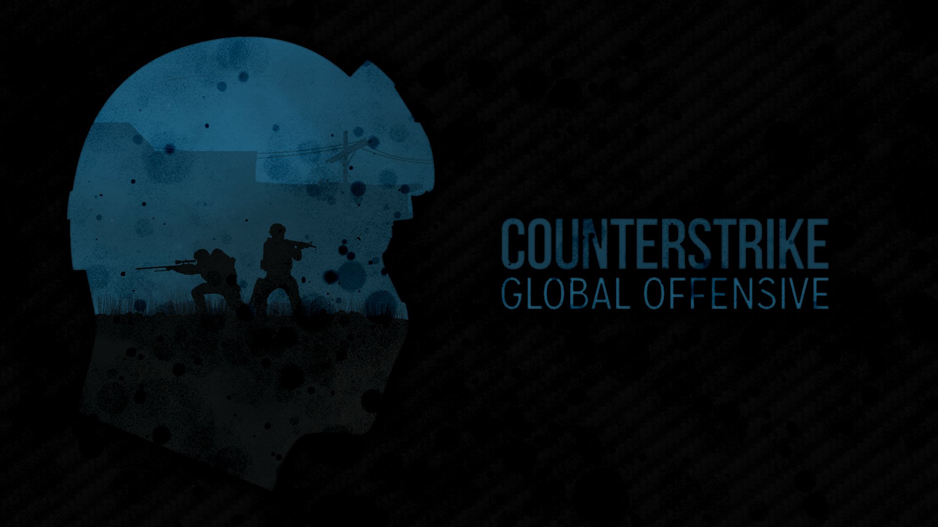 HD PC desktop wallpaper featuring a dark silhouette of a tactical soldier with game action scenes inside, alongside the text Counter-Strike: Global Offensive.