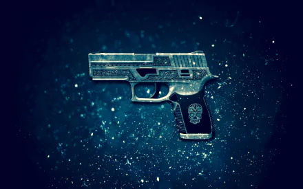 HD wallpaper featuring a detailed, silver-tone pistol from the video game Counter-Strike: Global Offensive, set against a dark, star-filled background.
