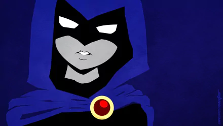 Raven from DC Comics, featured in the TV show Teen Titans, is depicted in this HD wallpaper, showcasing her iconic blue cloak and striking expression against a dark background.