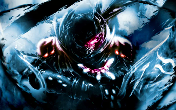 HD desktop wallpaper featuring a dynamic Ninja Slayer character in an intense action pose with dramatic blue and black tones.