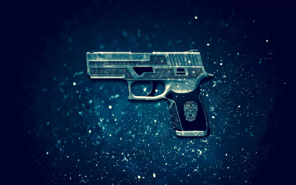 HD wallpaper featuring a detailed, silver-tone pistol from the video game Counter-Strike: Global Offensive, set against a dark, star-filled background.